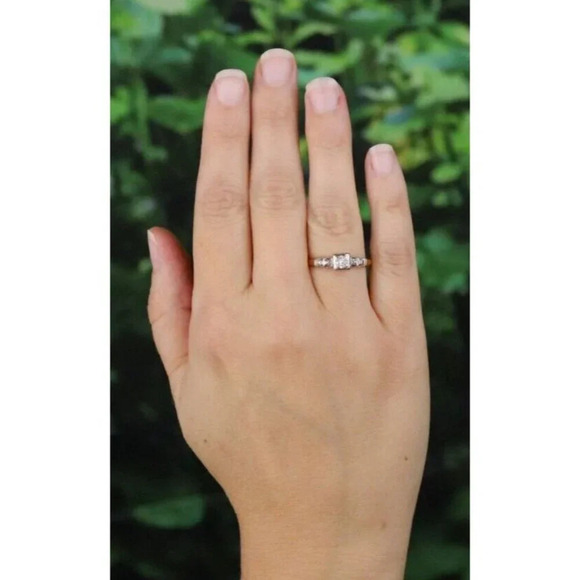 10k Yellow Gold & White Gold .02 ct Art Deco Diamond Engagement Ring Size 8 - Picture 3 of 8